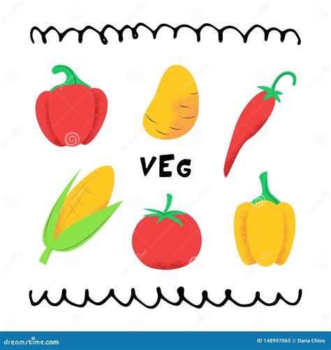 Set With Hand Drawn Colorful Doodle Vegetables Stock Vector