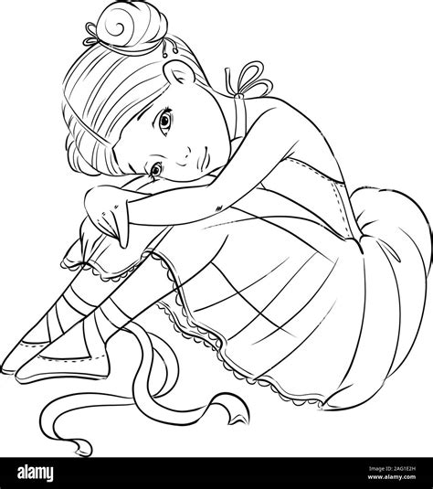 Beautiful Little Ballerina Girl Outline Coloring Page Stock Photo Alamy