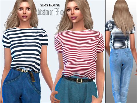 The Sims Resource Womens Short Sleeve Striped T Shirt