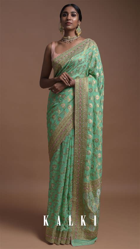 This Vegan Green Banarasi Saree Is All About Chic Couture And Candor With Detailed Woven