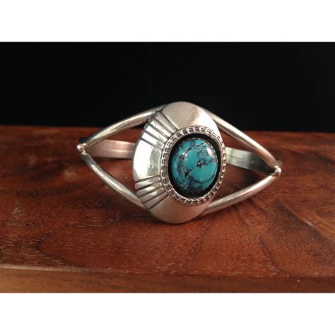 Pauline Benally Dine 20th Century Sterling Silver And Turquoise Shadowbox Cuff Plus From The
