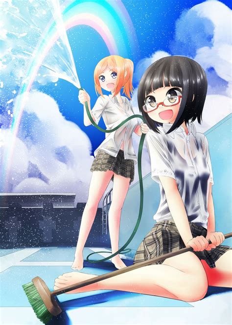 Anime Art Rainbow ♥ School Uniforms Plaid Skirts Wet No