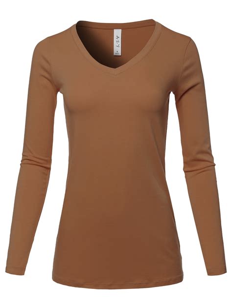 A Y Women S Basic Solid Soft Cotton Long Sleeve V Neck Top T Shirt