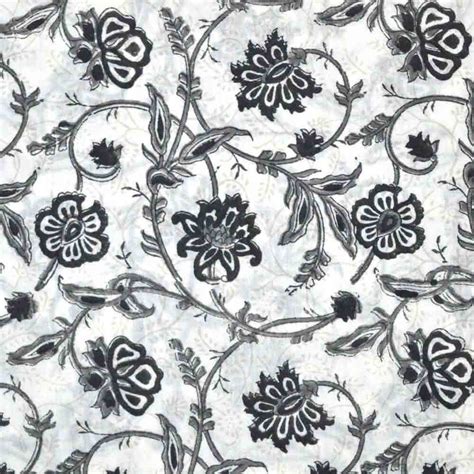 Buy Black And Gray Unique Flower Print Cotton Fabric By The Yard