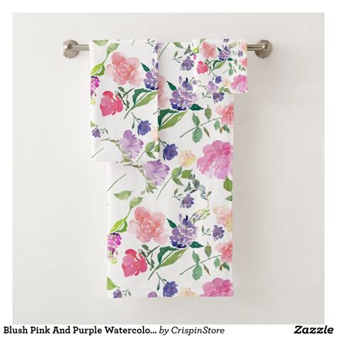 Blush Pink And Purple Watercolor Floral Towel Set Bath Towel Floral