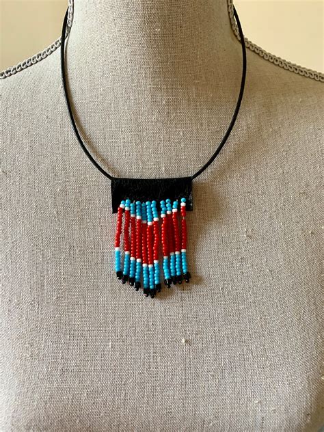 Beaded Fringe Necklace Native American Style Jewelry Sead Etsy Bead