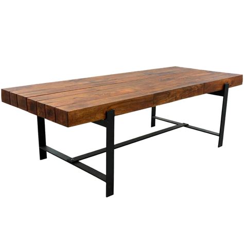 {3} look at this rustic wooden table with unformed cut and various little chairs around, it is really cozy and artistic. Industrial Iron & Acacia Wood 94" Large Rustic Dining Table