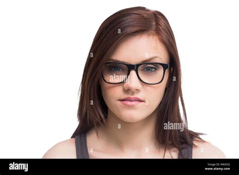 Portrait Fashionable Young Woman Long Brown Hair Wearing Glasses Hi Res