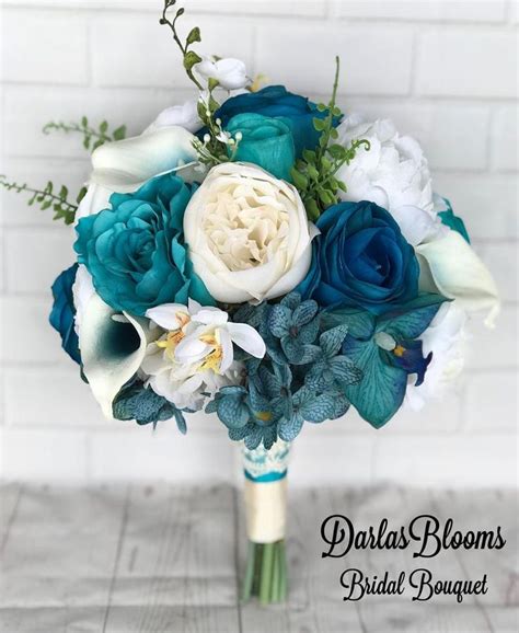 Wedding Bouquet Bridal Bouquet Turquoise Wedding Flowers Etsy In 2020