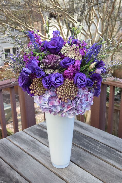 My wife loves flowers and every year i buy her flowers for her birthday. Tall birthday flower bouquet of purples. | Birthday ...