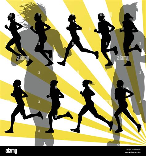Marathon Runners Detailed Active Illustration Silhouettes Collection