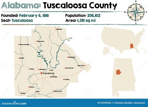 Alabama Tuscaloosa County Map Stock Vector Illustration Of City