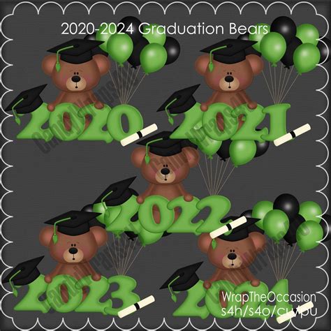 2020 2024 Greenblack Graduation Bears Clipart Etsy