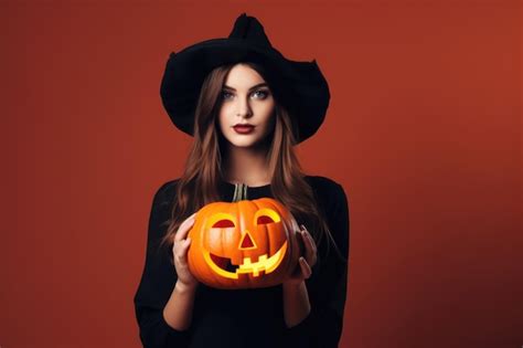 Premium Ai Image Beautiful Girl Wearing A Halloween Witch Costume