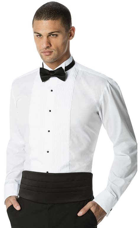 Luxe Microfiber Mens Regular Fit 14 Inch Pleated Tuxedo Shirt Wing