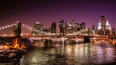 New York City United States Of America Night On The Brooklyn Bridge