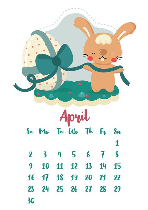 Vertical Vector Calendar For April 2023 With Cute Cartoon Easter Rabbit