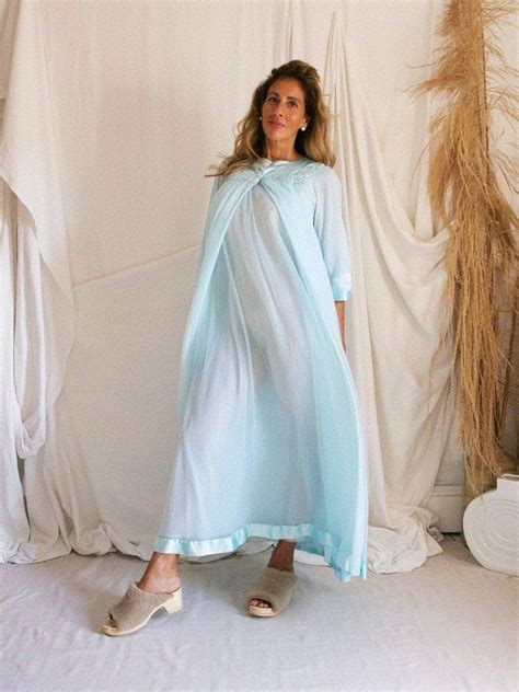 60 s light blue layered chiffon nightgown and robe set in 2021 night gown beautiful nightgown