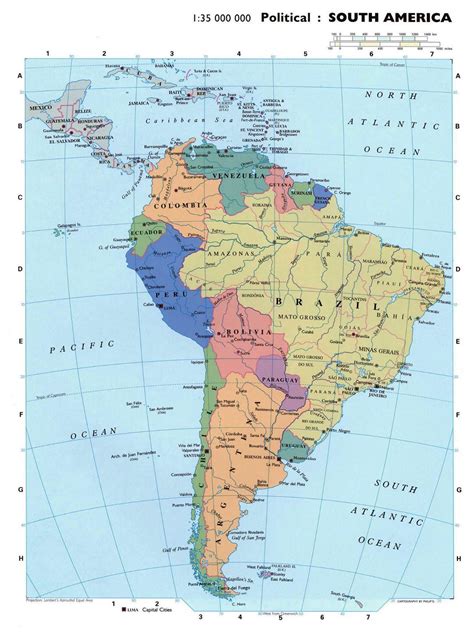 Detailed Political Map Of South America With Capitals South America