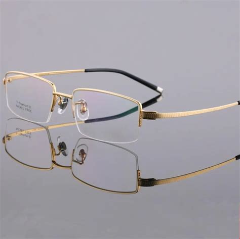 Men Pure Titanium Gold Half Rimless Eyeglass Frames Prescription Rx Able Glasses In Mens