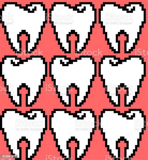 Tooth Pixel Art Pattern Seamless 8 Bit Teeth Vector Illustration Stock