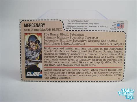 1983 Hasbro Gi Joe Major Bludd Uncut Red Back Filecard