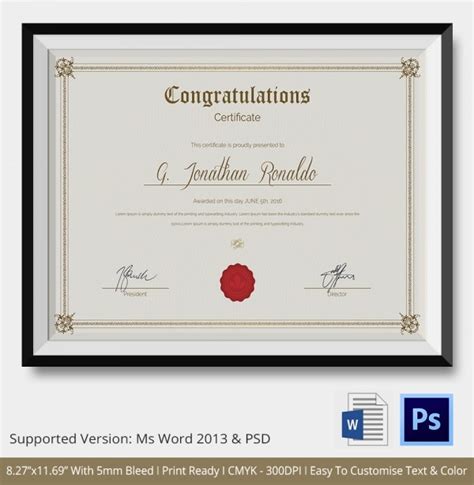 Congratulations Certificate Template 10 Word Psd Documents Download