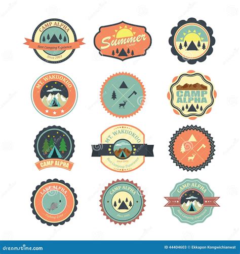 set of vintage outdoor camp badges and traveling emblems illustratio stock vector image 44404603