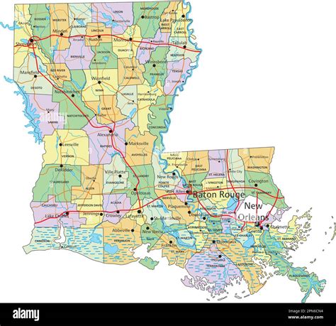 Louisiana Highly Detailed Editable Political Map With Labeling Stock