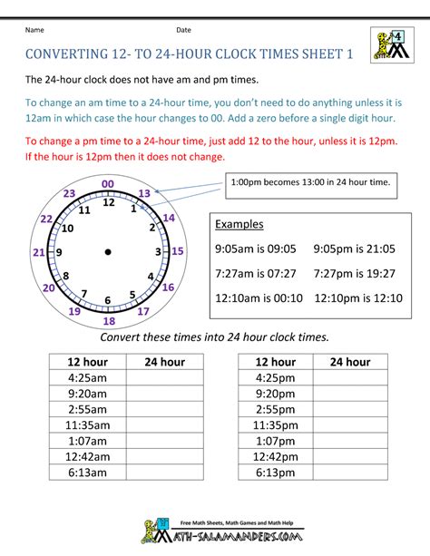 24 hour clock (2 of 2). 24 Hour Clock Conversion Worksheets