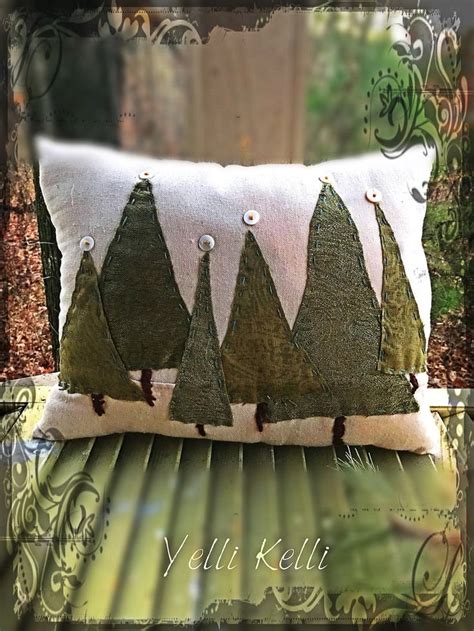 Rustic Applique Evergreen Trees Pillow Hand Stitched Ready To Etsy