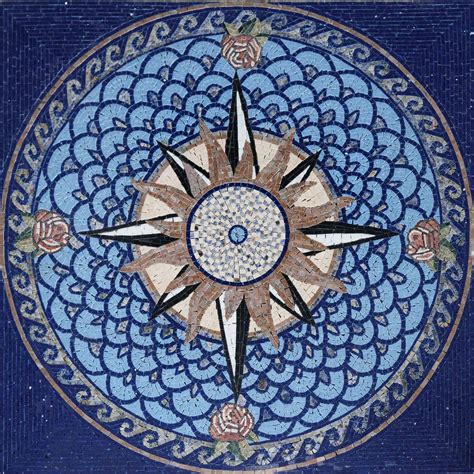 Mosaic Wall Blue Compass Compass Mozaico