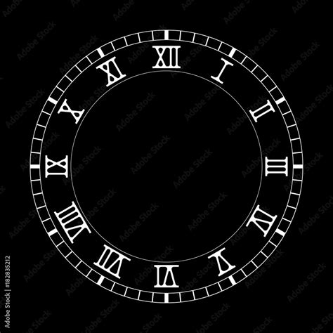 Clock Face Blank White Clock With Roman Numerals On Black Background Stock Vector Adobe Stock