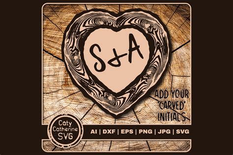 Love Heart Tree Log Wood Slice Carve Your Initials Svg Cut File By Caty
