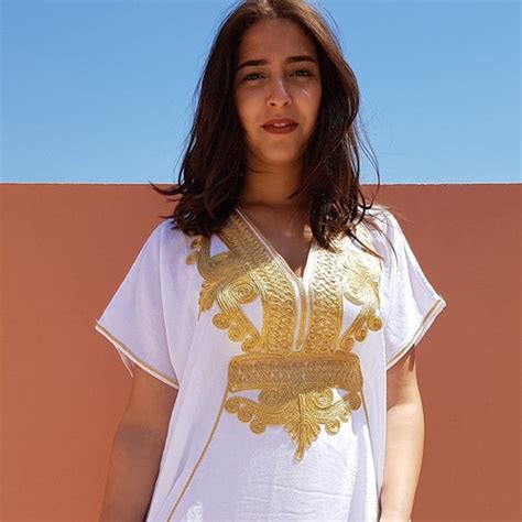 White Moroccan Kaftan Gold Djellaba For Women Present For Etsy