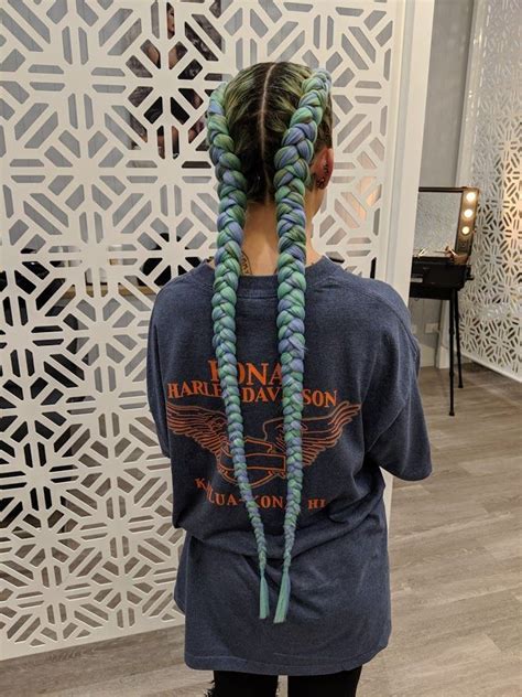 Green And Blue Pastel Coloured Festival Style Dutch Braids Extra Long