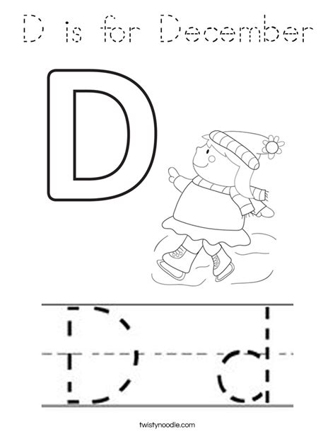 D Is For December Coloring Page Tracing Twisty Noodle