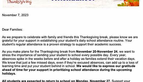Thanksgiving Break Letter | Dixie Canyon Community Charter