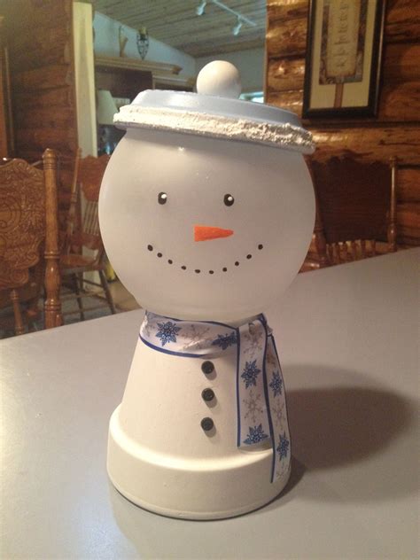 Clay Pot Snow Man Candy Dish Snowman Christmas Decorations Christmas