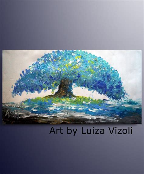 Blue Tree Painting 46x22 Canvas Large Canvas Hand Made