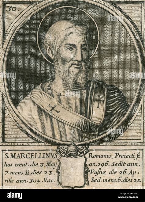 Portrait Of Pope St Marcellinus Engraving From The Summorum Romanorum