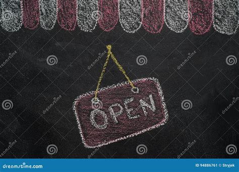Shop Cafe Roof With Open Sign On Chalkboard Stock Image Image Of
