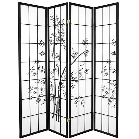 Oriental Furniture 6 Ft Tall Lucky Bamboo Room Divider Black 4 Panel