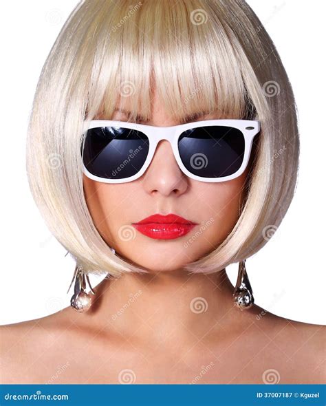 Fashion Blonde Model With Sunglasses Glamorous Young Woman Stock Image