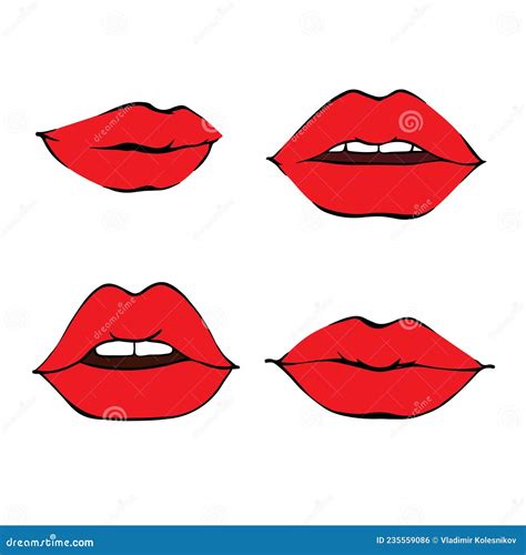 Female Lips Set Mouth With A Kiss Smile Tongue Teeth Stock Vector