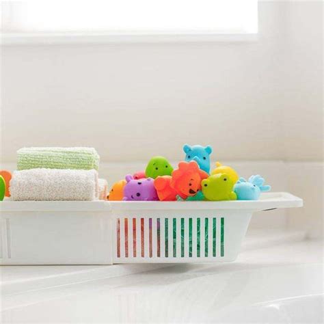 Bath Tub Toy Organizer Basket Adjustable White Storage Caddy Kids Baby