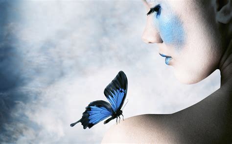 Woman And Blue Butterfly