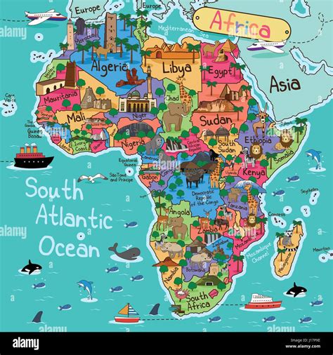 A Vector Illustration Of Africa Map In Cartoon Style Stock Vector Image