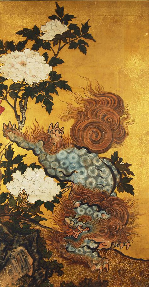 Pair Of Antique Japanese Paintings Of Karashishi Edo Period 18th