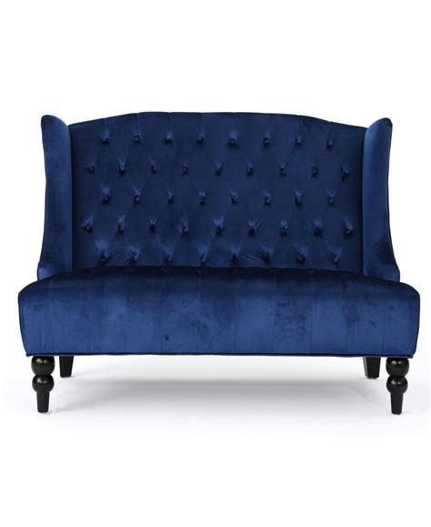 Noble House Leora Modern Glam Tufted Wingback Loveseat In Navy Blue